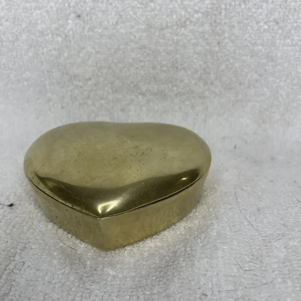 Vintage Brass Trinket Box Heart Shape Lidded Brass Valentine Heart Jewelry Box